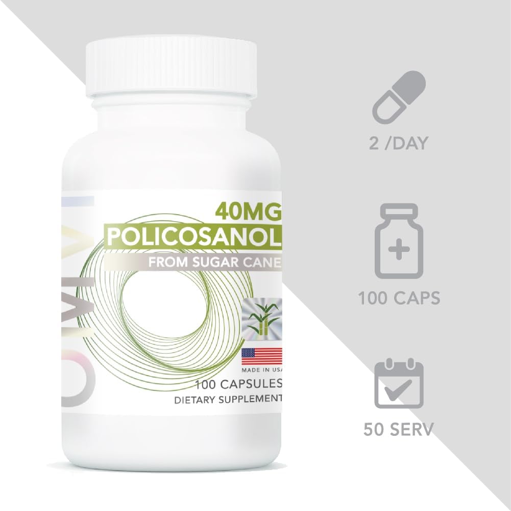 Omvi Formulas, Policosanol 40mg, Supports Heart Health, General Wellness, Vegan, Non-GMO, Gluten-Free, 100 Capsules