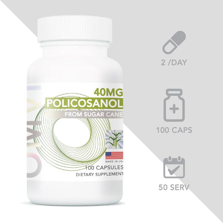 Omvi Formulas, Policosanol 40mg, Supports Heart Health, General Wellness, Vegan, Non-GMO, Gluten-Free, 100 Capsules